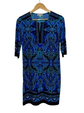 NEW Sandra Darren Paisley Print Tunic Dress Blue
